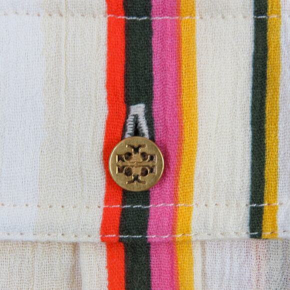 Tory Burch Canyon Stripe Cotton Shirt Size 6 Collared Multicolor Button Down - Picture 9 of 12